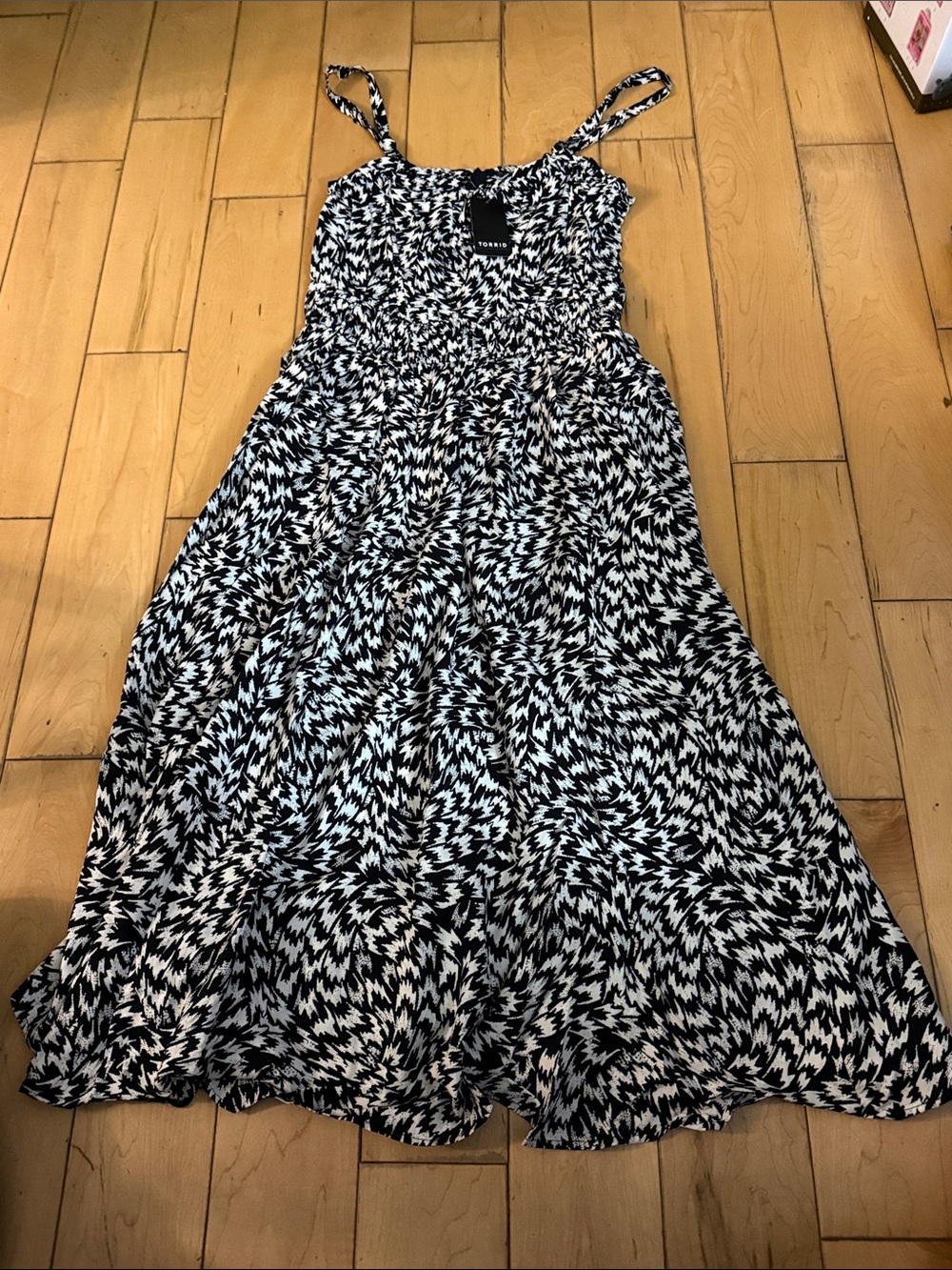 torrid Black & White Printed Smocked Spaghetti-Strap Maxi Dress
